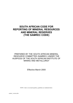 SOUTH AFRICAN CODE FOR REPORTING OF MINERAL