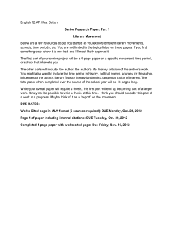 English 12 AP / Ms. Sutton Senior Research Paper: Part 1 Literary