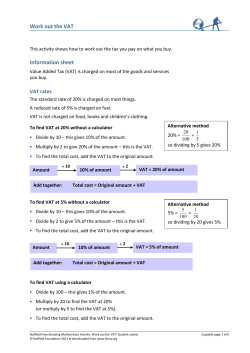 Work out the VAT Information sheet