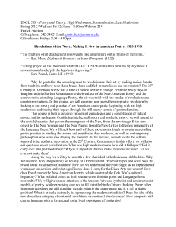 ENGL 393 &ndash; Poetry and Theory: High Modernism, Postmodernism