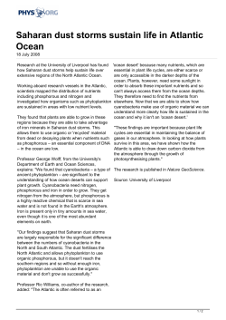 Saharan dust storms sustain life in Atlantic Ocean