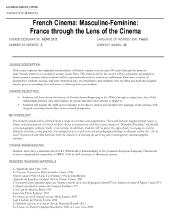 French Cinema: Masculine-Feminine: France through the Lens of
