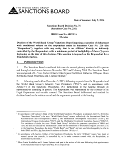 Sanctions Board Decision No. 71