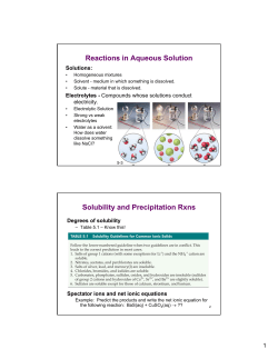 Reactions in Aqueous Solution Solubility and Precipitation Rxns