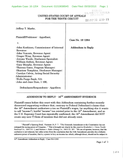 16th Amendment Addendum to Reply Brief