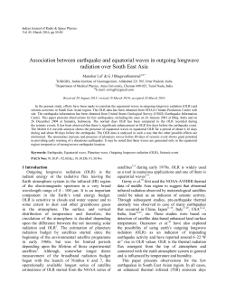 Association between earthquake and equatorial waves in outgoing