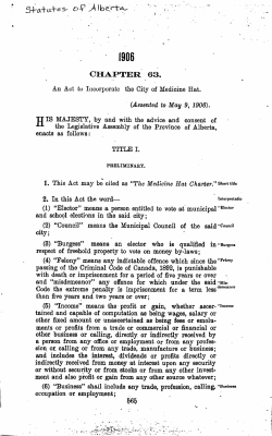 An Act to Incorporate the City of Medicine Hat The Medicine Hat