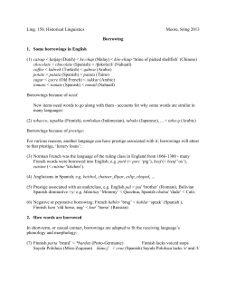 Borrowing 1. Some borrowings in English