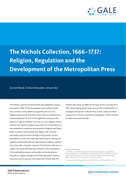 The Nichols Collection, 1666&ndash;1737: Religion, Regulation and
