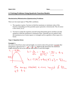 6.5 Solving Problems Using Quadratic Function Models