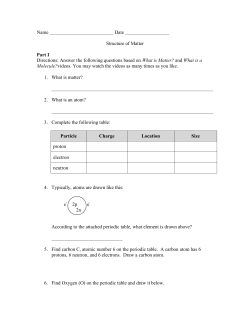 Structure of Matter Part I Directions: Answer the following questions ba