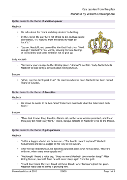 Key quotes from the play Macbeth by William Shakespeare