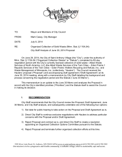 July 8, 2014 Staff Report from City Manager