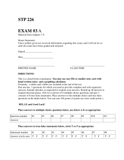 STP 226 EXAM #3 A - School of Mathematical and Statistical Sciences