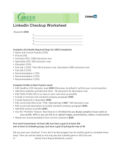 2013 LinkedIn Checkup Worksheet