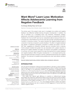 Motivation Affects Adolescents Learning from Negative Feedback