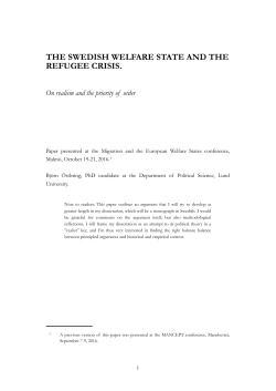THE SWEDISH WELFARE STATE AND THE REFUGEE CRISIS.