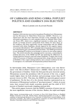 of cabbages and king cobra: populist politics and zambia`s
