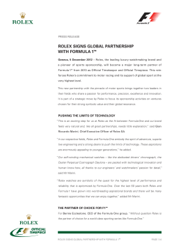 ROLEX SIGNS GLOBAL PARTNERSHIP WITH FORMULA 1&trade;