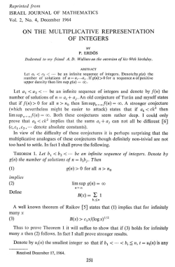 ON THE MULTIPLICATIVE REPRESENTATION OF INTEGERS