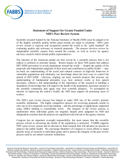 FABBS` Statement of Support for Grants Funded Under NIH`s Peer