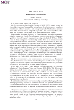 Against Creole exceptionalism - Application questions can be sent