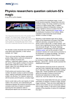 Physics researchers question calcium-52`s magic
