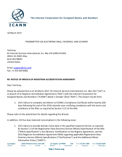 ICANN Sends Notice of Breach to Registrar