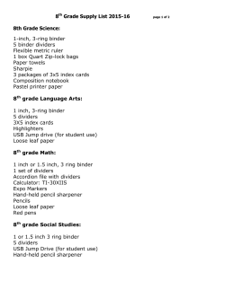 8th Grade Supply List 2015-16 8th Grade Science: 1-inch, 3