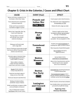 Chapter 5: Crisis in the Colonies / Cause and Effect