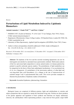 Perturbations of Lipid Metabolism Indexed by Lipidomic Biomarkers