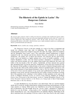 The Rhetoric of the Epistle in Laclos` The