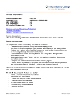 COURSE PREFIX/NO: ENG 201 COURSE TITLE: AMERICAN