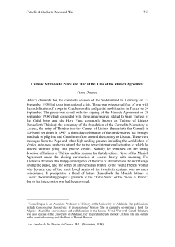 Catholic Attitudes to Peace and War at the Time of the Munich