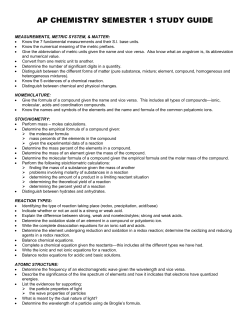 ADVANCED CHEMISTRY SEMESTER 1 STUDY GUIDE