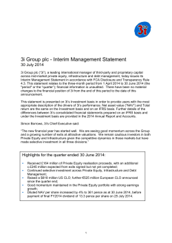 3i Group plc - Interim Management Statement