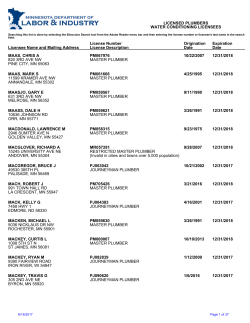 LICENSED PLUMBERS WATER CONDITIONING LICENSEES