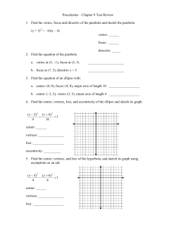 Precalculus &ndash; Chapter 9 Test Review 1. Find the vertex, focus and