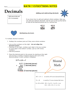 Decimals - Hoosic Valley