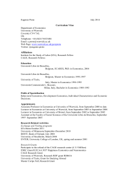 Eugenio Proto July 2014 Curriculum Vitae Department of Economics