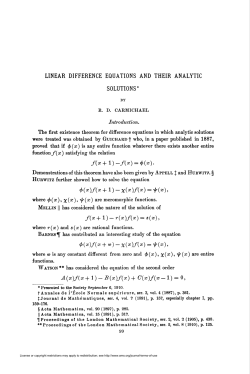 linear difference equations and their analytic solutions