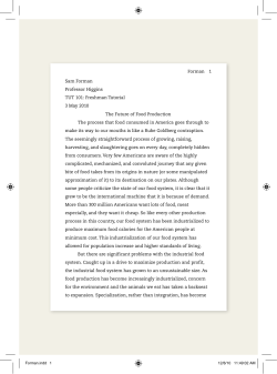 Forman 1 Sam Forman Professor Higgins TUT 101