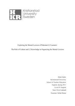 Exploring the Mental Lexicon of Pakistani L2 Learners
