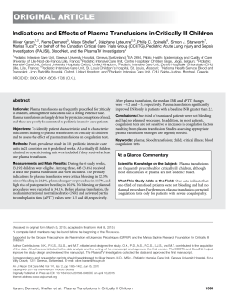 Indications and Effects of Plasma Transfusions in Critically Ill Children