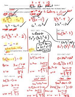 Name: Algebra 1 Factoring out Greatest Common Monomial Factor