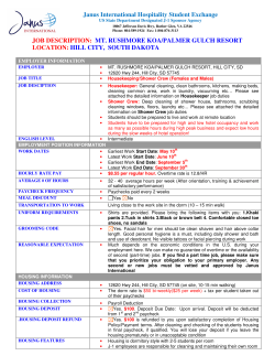 JOB DESCRIPTION: MT. RUSHMORE KOA/PALMER GULCH