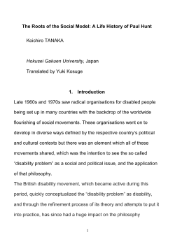 The Roots of the Social Model: A Life History of Paul Hunt Koichiro