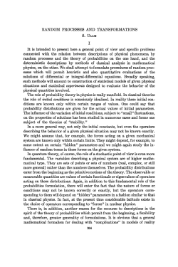 RANDOM PROCESSES AND TRANSFORMATIONS It is intended to