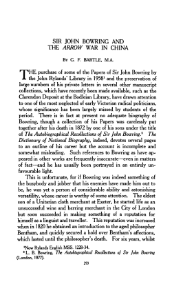 SIR JOHN BOWRING AND THE ARROW WAR IN CHINA