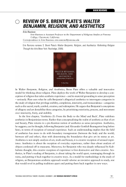 Review of S. Brent Plate`s Walter Benjamin, Religion, and Aesthetics